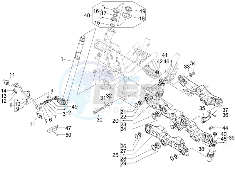 Fork steering tube - Steering bearing unit blueprint