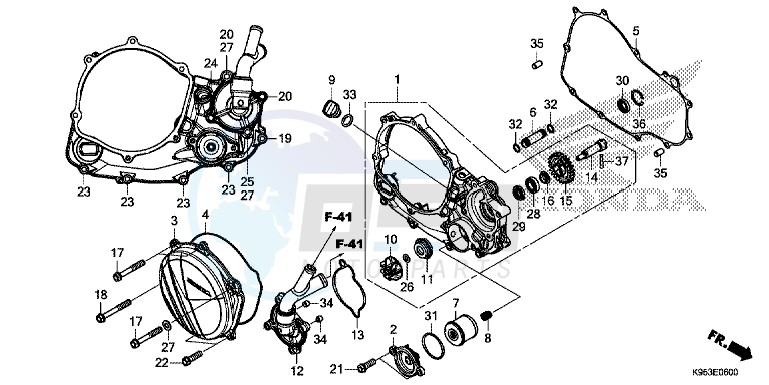RIGHT CRANKCASE COVER/WATER PUMP blueprint