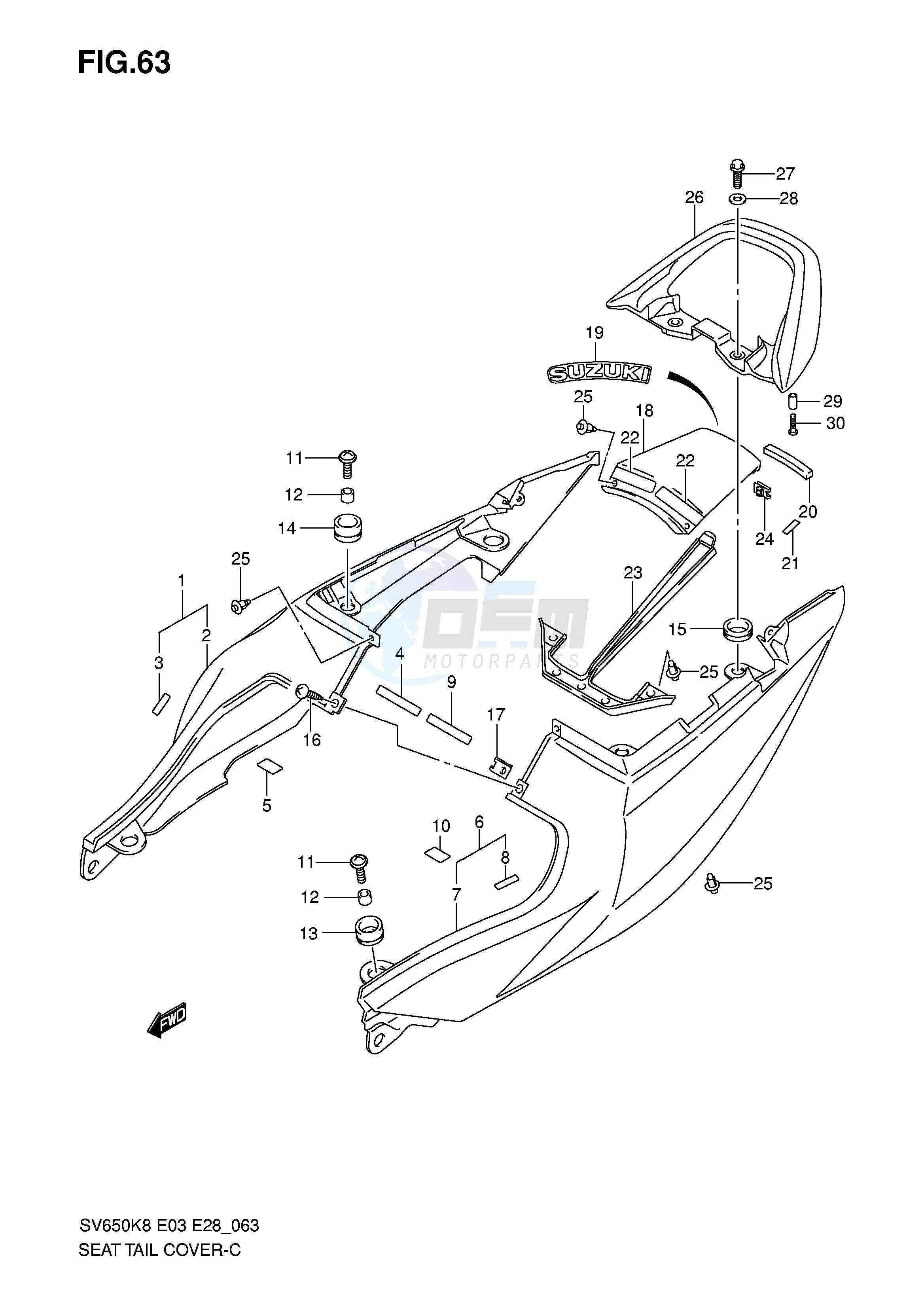 SEAT TAIL COVER (SV650SK8 SAK8) blueprint