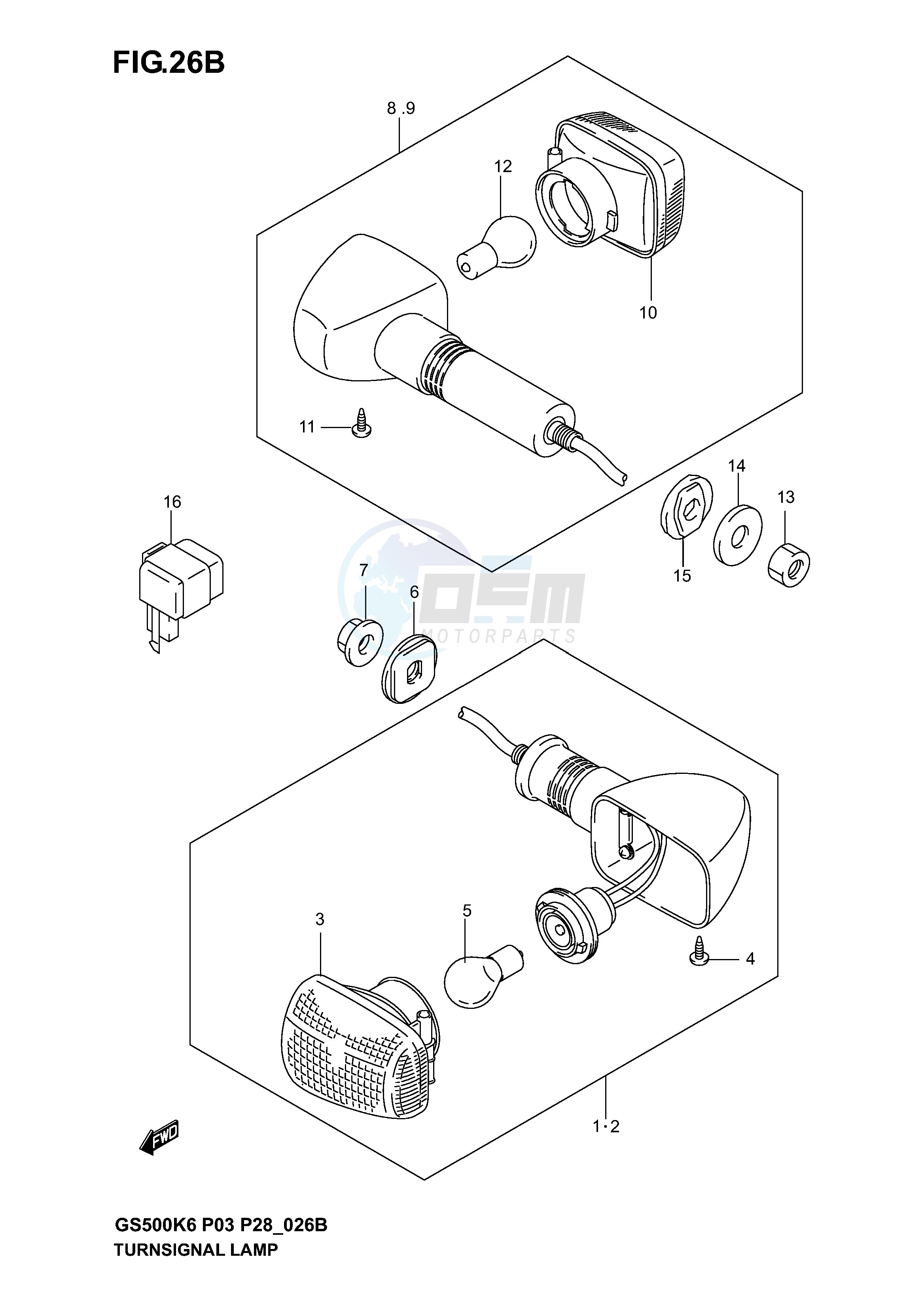 TURNSIGNAL LAMP (GS500FK4 K5 K6) blueprint