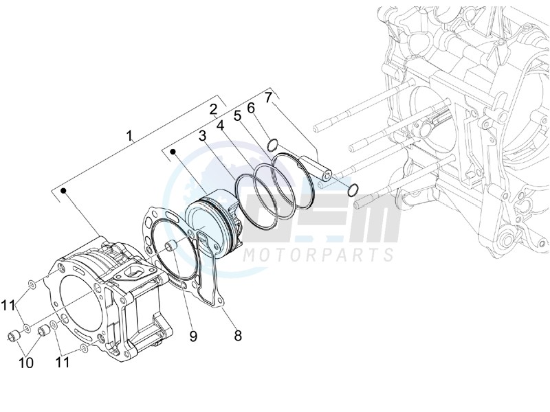 Cylinder - piston - wrist pin unit blueprint