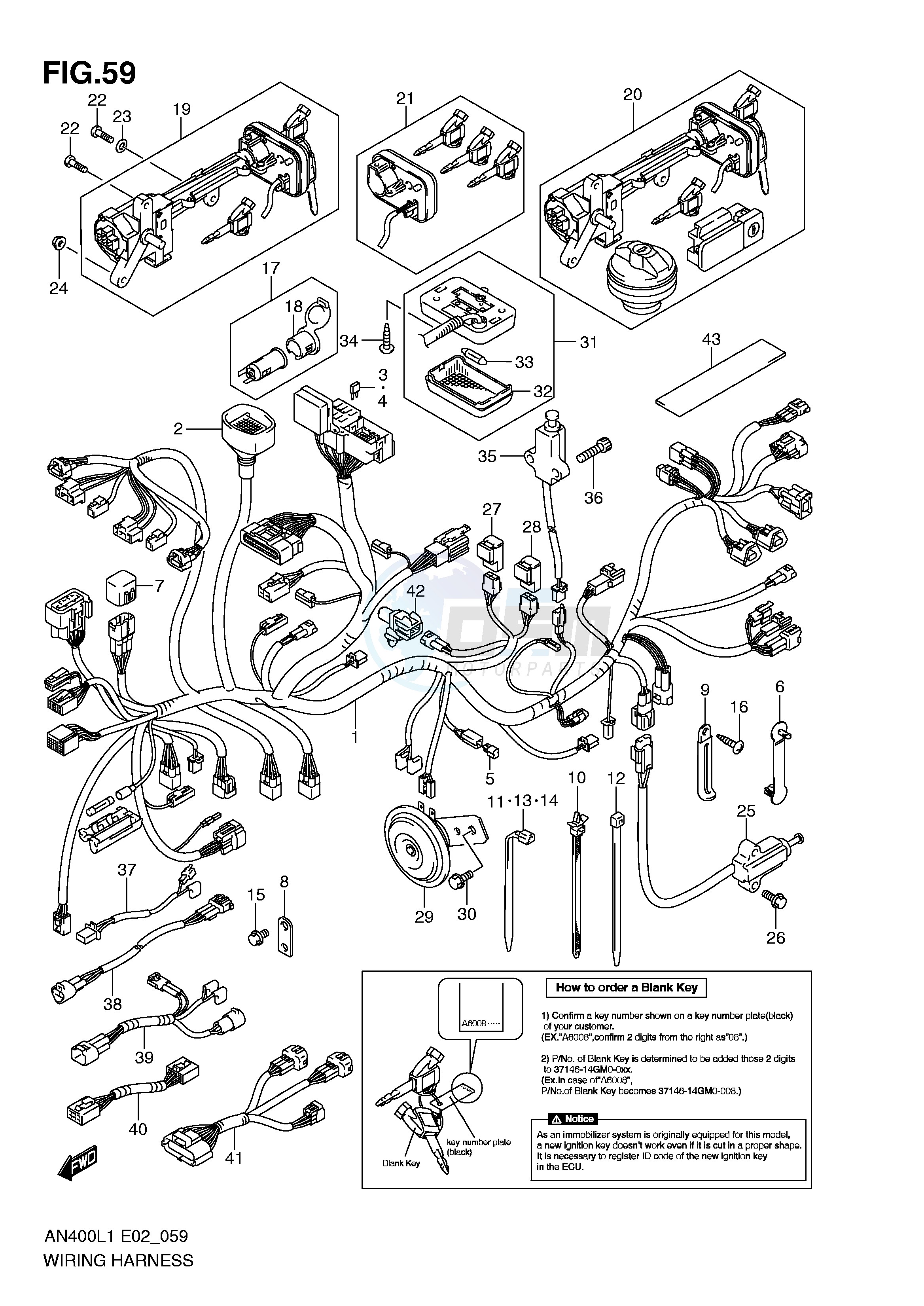 WIRING HARNESS (IMOBI) (AN400ZAL1 E51) blueprint