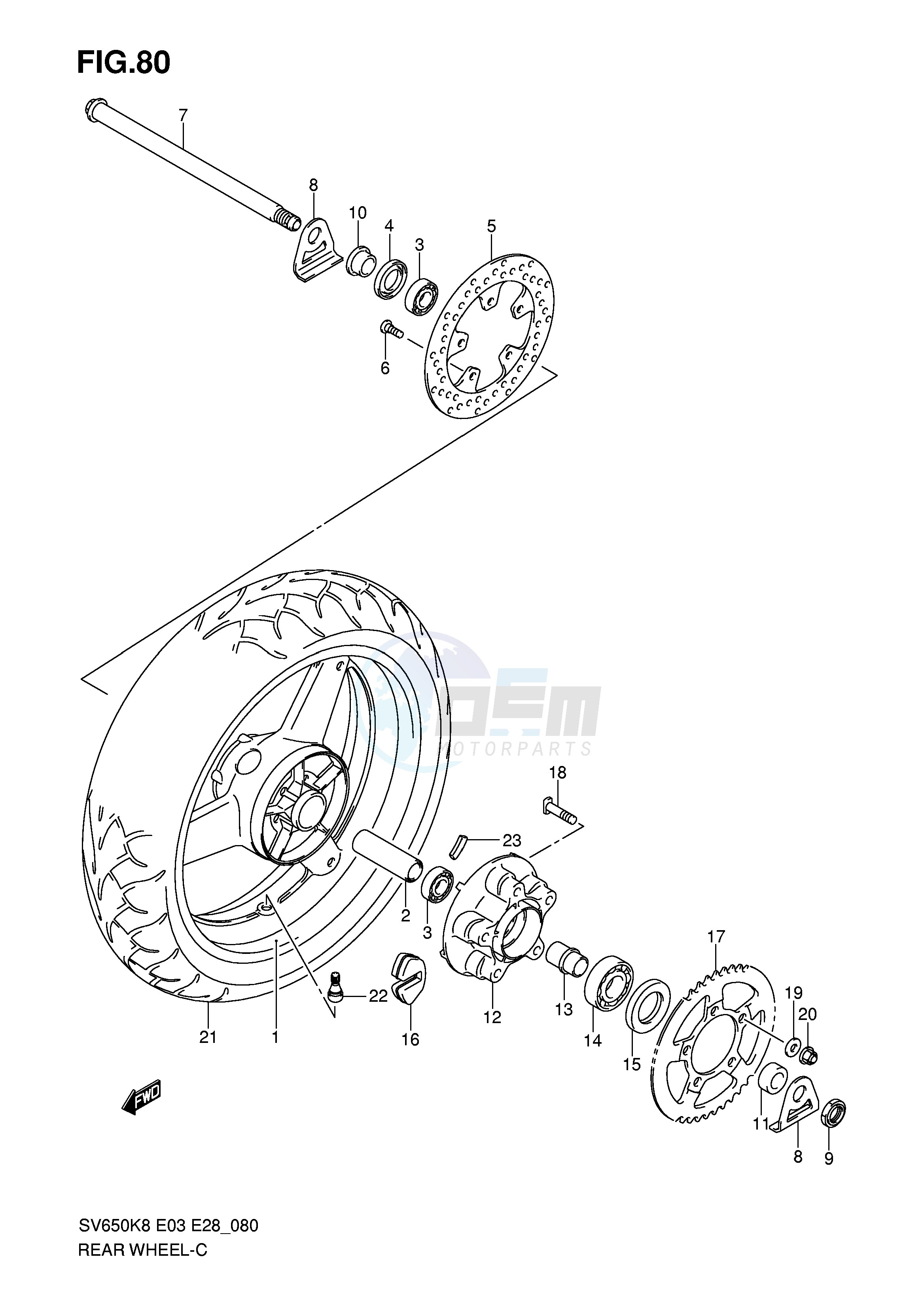 REAR WHEEL (SV650K8 SK8 K9 SK9 SL0) image