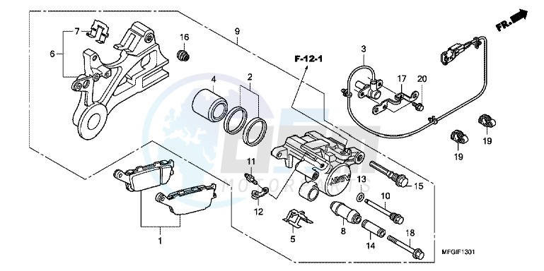 REAR BRAKE CALIPER (CB600FA/ FA3) blueprint