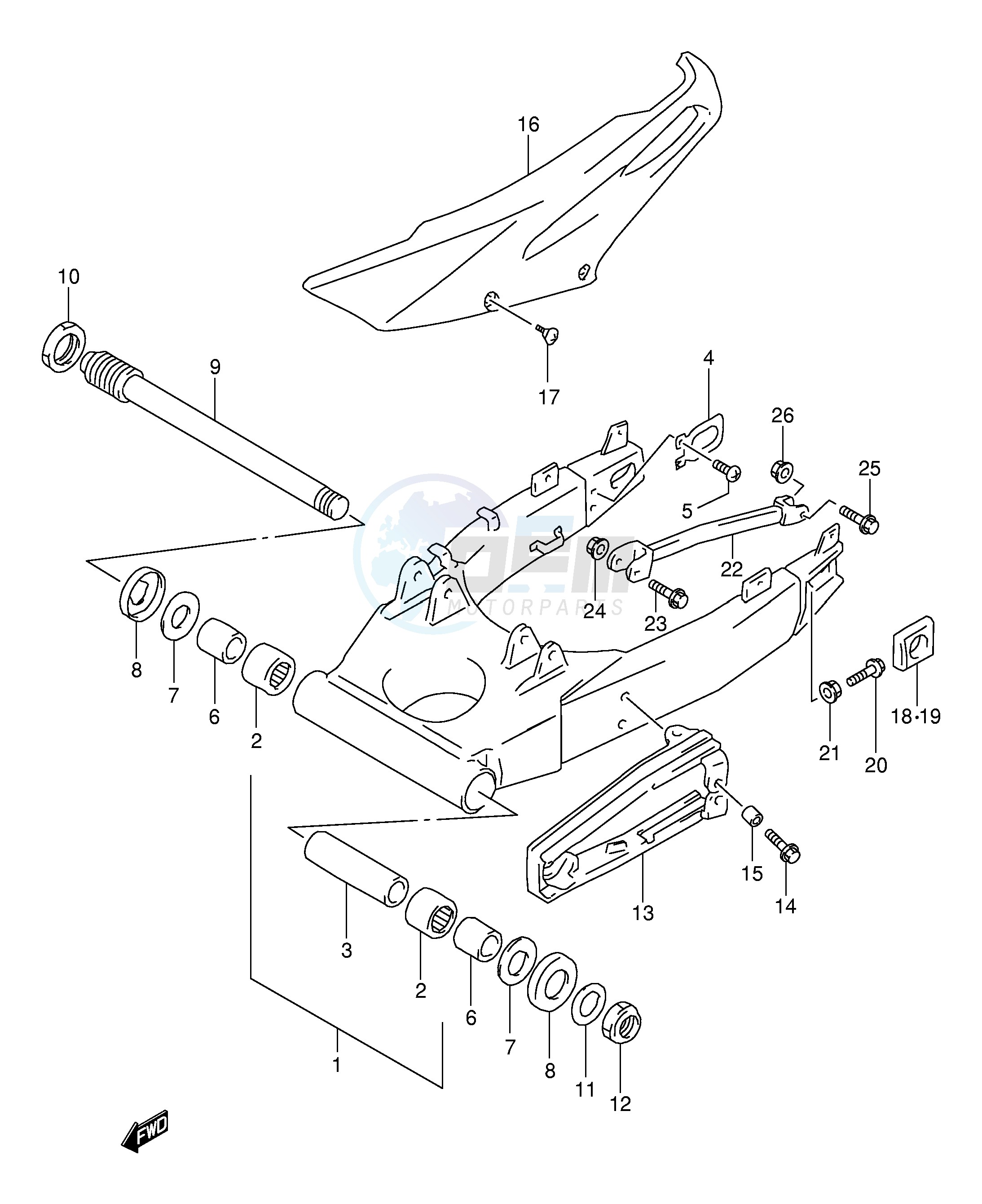 REAR SWINGING ARM (MODEL V E18,E22,E24,E39) blueprint