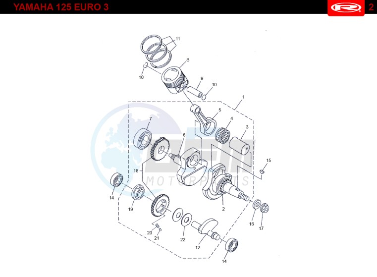 PISTON - CRANKSHAFT  Yamaha 125 EURO-3 blueprint