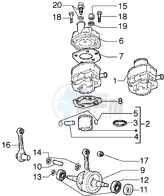 Cylinder-piston-wrist pin assy-Crankshaft blueprint