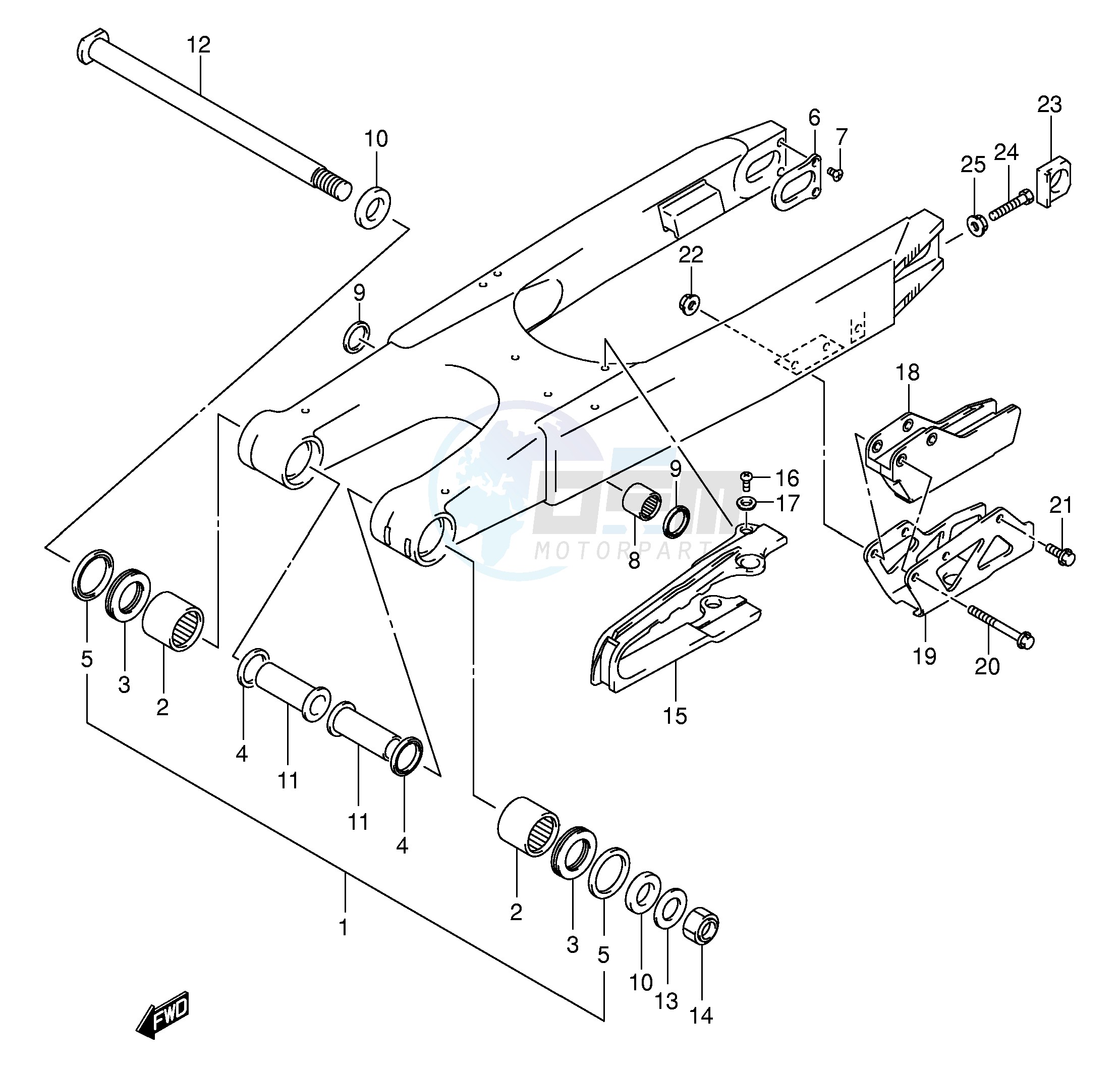 REAR SWINGING ARM (MODEL K1 K2 K3) blueprint