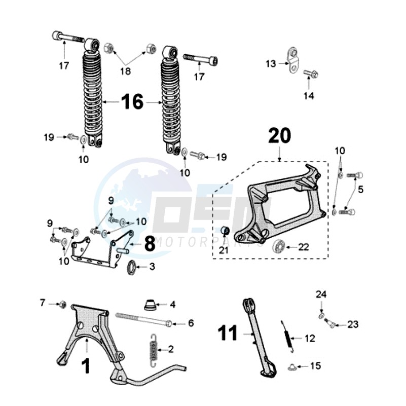 REAR SHOCK AND STAND 3 BOLT MOUNT blueprint