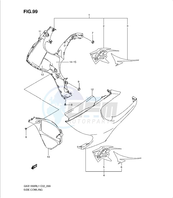 SIDE COWLING (GSX1300RL1 E14) blueprint