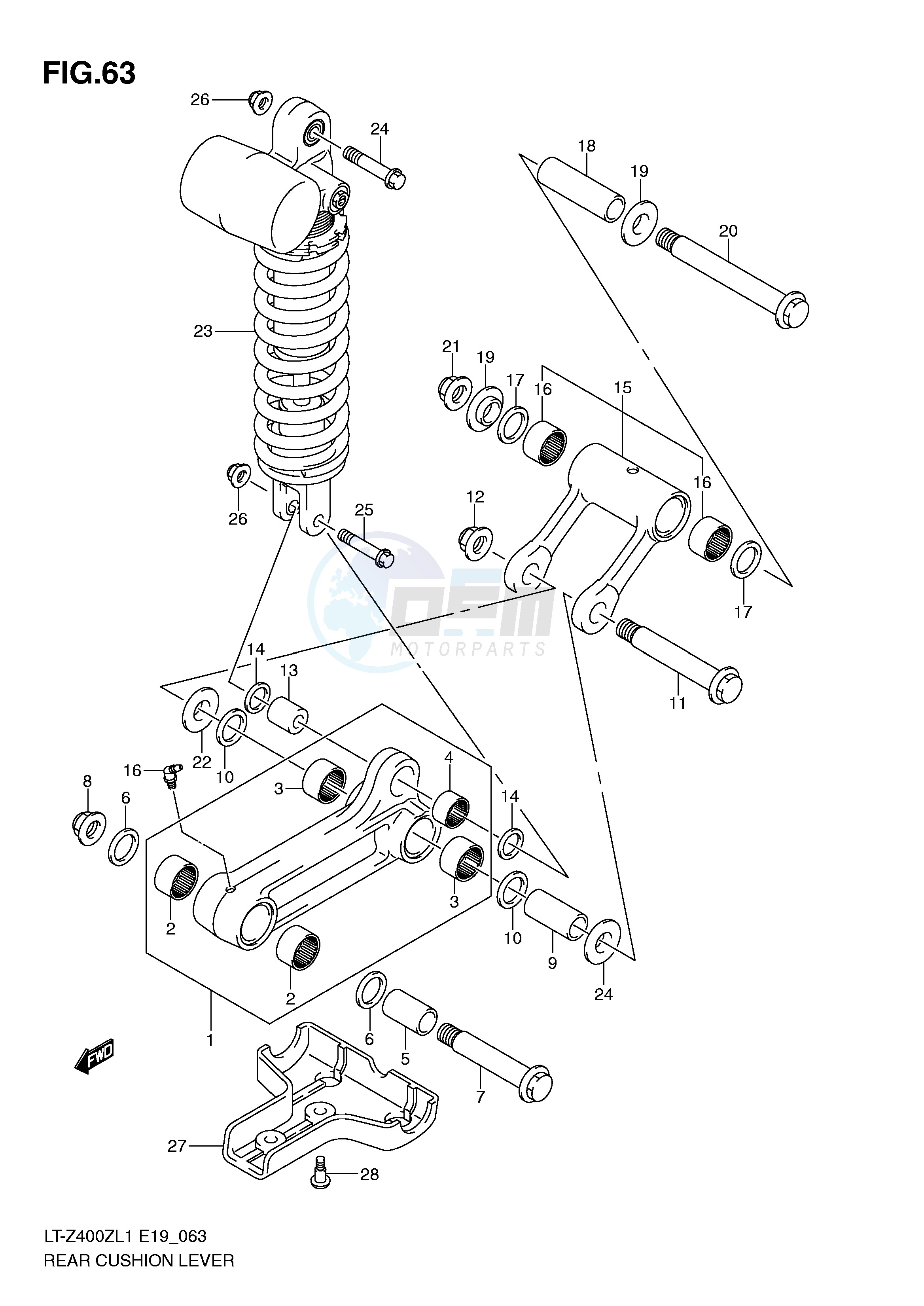 REAR CUSHION LEVER (LT-Z400ZL1 E19) blueprint