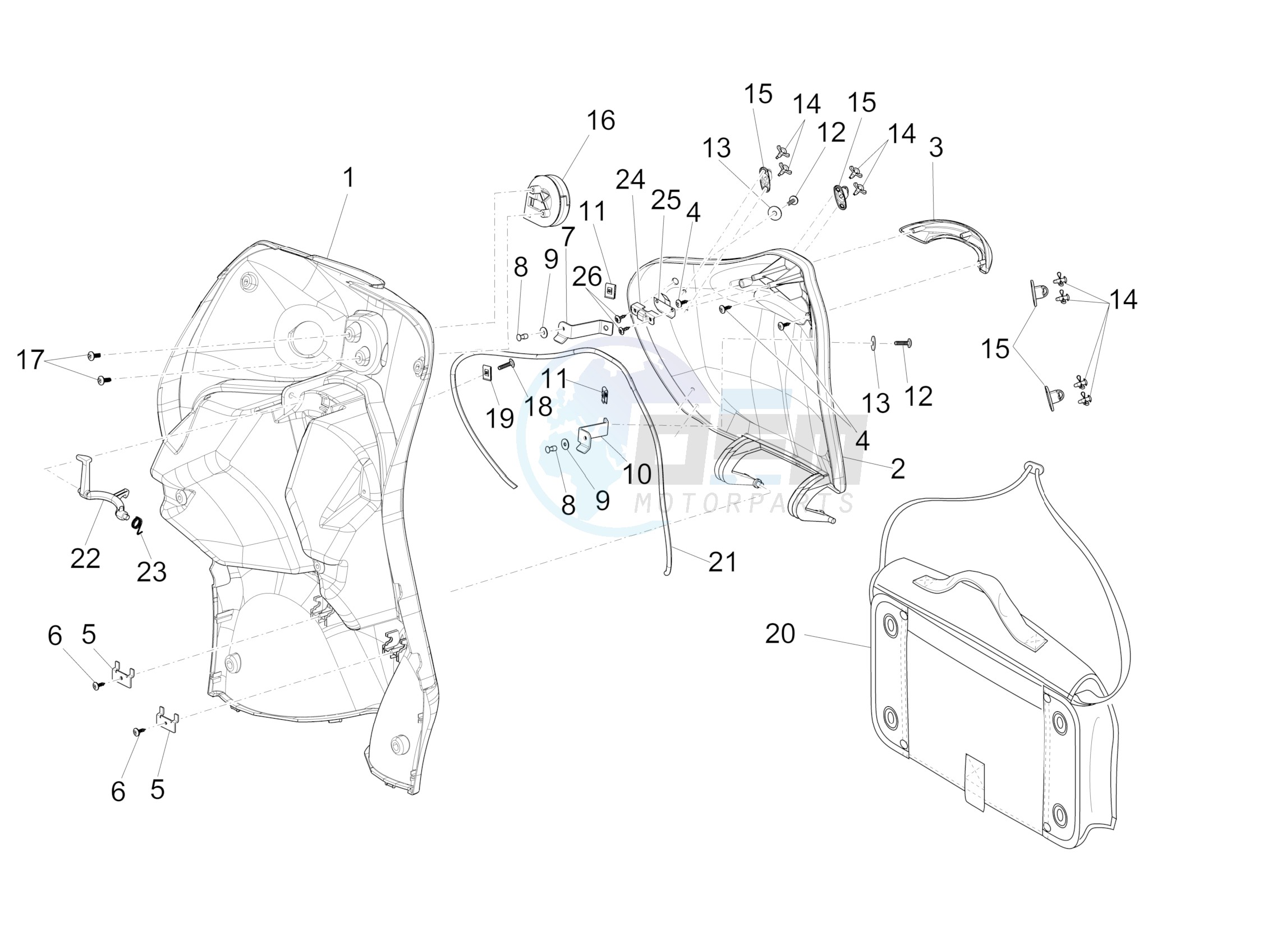 Front glove-box - Knee-guard panel blueprint