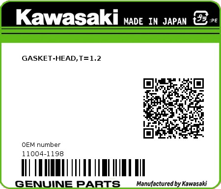 Product image: Kawasaki - 11004-1198 - GASKET-HEAD,T=1.2  0