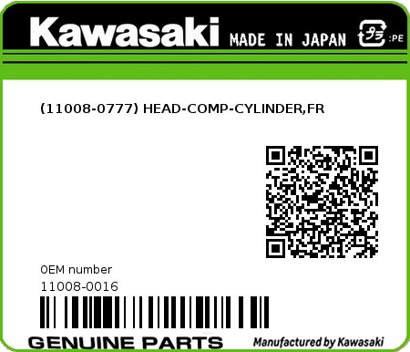 Product image: Kawasaki - 11008-0016 - (11008-0777) HEAD-COMP-CYLINDER,FR  0