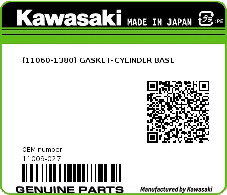 Product image: Kawasaki - 11009-027 - (11060-1380) GASKET-CYLINDER BASE  0
