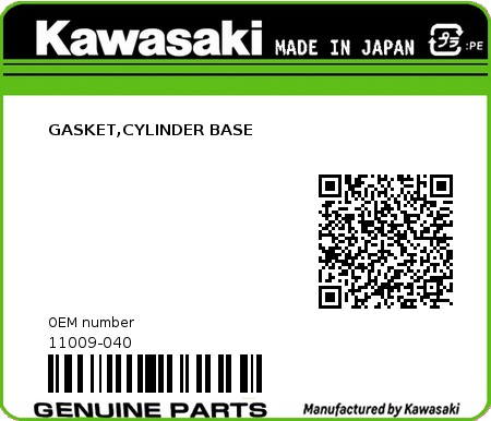 Product image: Kawasaki - 11009-040 - GASKET,CYLINDER BASE  0