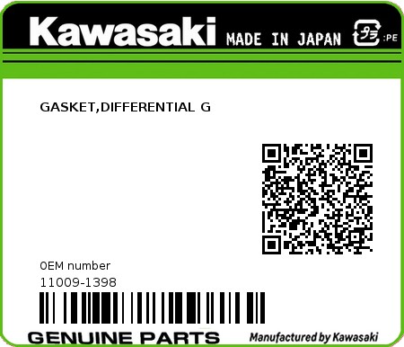 Product image: Kawasaki - 11009-1398 - GASKET,DIFFERENTIAL G  0