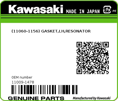 Product image: Kawasaki - 11009-1478 - (11060-1156) GASKET,LH,RESONATOR  0