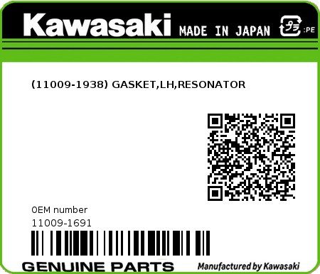 Product image: Kawasaki - 11009-1691 - (11009-1938) GASKET,LH,RESONATOR  0