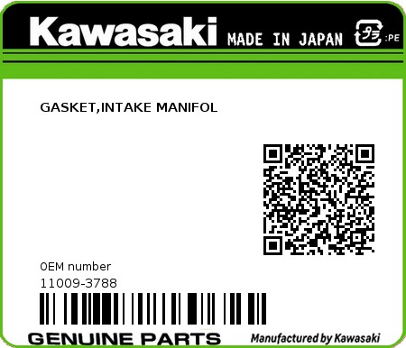 Product image: Kawasaki - 11009-3788 - GASKET,INTAKE MANIFOL  0