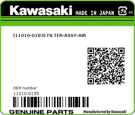 Product image: Kawasaki - 11010-0135 - (11010-0183) FILTER-ASSY-AIR  0
