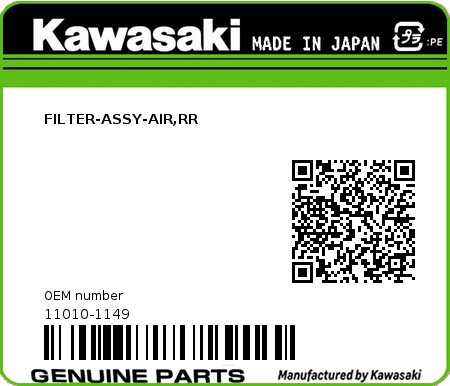Product image: Kawasaki - 11010-1149 - FILTER-ASSY-AIR,RR  0