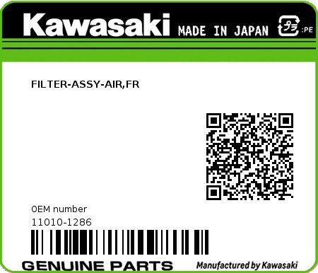 Product image: Kawasaki - 11010-1286 - FILTER-ASSY-AIR,FR  0