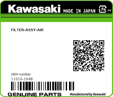 Product image: Kawasaki - 11010-1648 - FILTER-ASSY-AIR  0