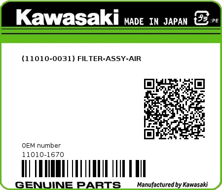 Product image: Kawasaki - 11010-1670 - (11010-0031) FILTER-ASSY-AIR  0