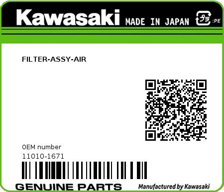 Product image: Kawasaki - 11010-1671 - FILTER-ASSY-AIR  0