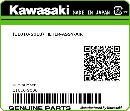 Product image: Kawasaki - 11010-S006 - (11010-S018) FILTER-ASSY-AIR  0