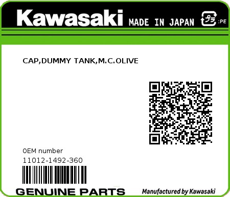 Product image: Kawasaki - 11012-1492-360 - CAP,DUMMY TANK,M.C.OLIVE  0