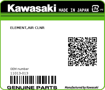 Product image: Kawasaki - 11013-013 - ELEMENT,AIR CLNR  0