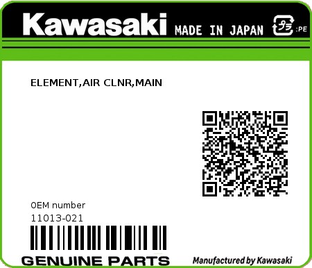Product image: Kawasaki - 11013-021 - ELEMENT,AIR CLNR,MAIN  0