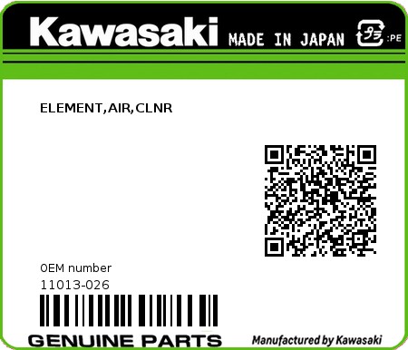 Product image: Kawasaki - 11013-026 - ELEMENT,AIR,CLNR  0
