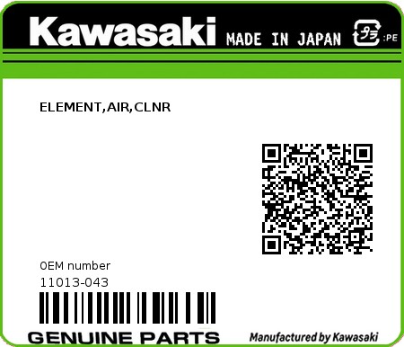 Product image: Kawasaki - 11013-043 - ELEMENT,AIR,CLNR  0