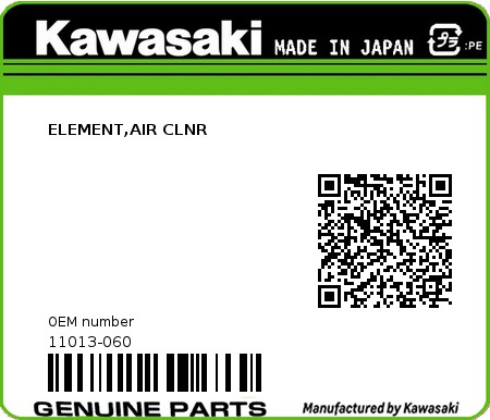 Product image: Kawasaki - 11013-060 - ELEMENT,AIR CLNR  0