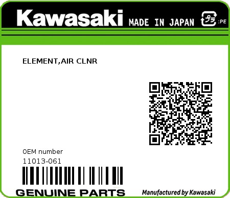 Product image: Kawasaki - 11013-061 - ELEMENT,AIR CLNR  0