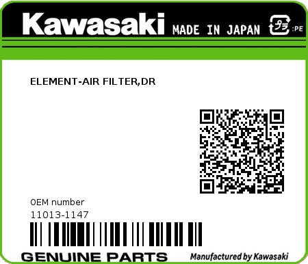 Product image: Kawasaki - 11013-1147 - ELEMENT-AIR FILTER,DR  0