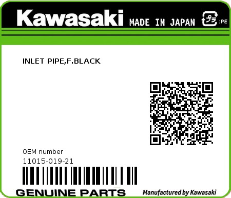 Product image: Kawasaki - 11015-019-21 - INLET PIPE,F.BLACK  0