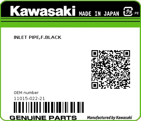Product image: Kawasaki - 11015-022-21 - INLET PIPE,F.BLACK  0