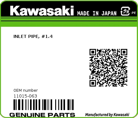 Product image: Kawasaki - 11015-063 - INLET PIPE, #1.4  0