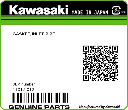 Product image: Kawasaki - 11017-012 - GASKET,INLET PIPE  0