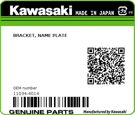 Product image: Kawasaki - 11034-4014 - BRACKET, NAME PLATE  0