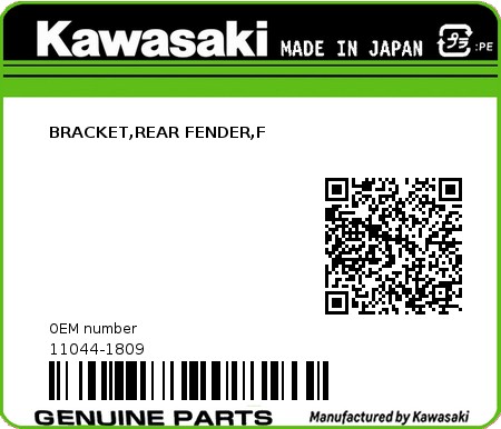 Product image: Kawasaki - 11044-1809 - BRACKET,REAR FENDER,F  0