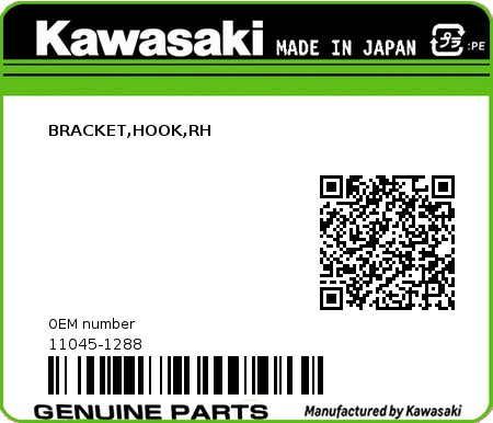 Product image: Kawasaki - 11045-1288 - BRACKET,HOOK,RH  0