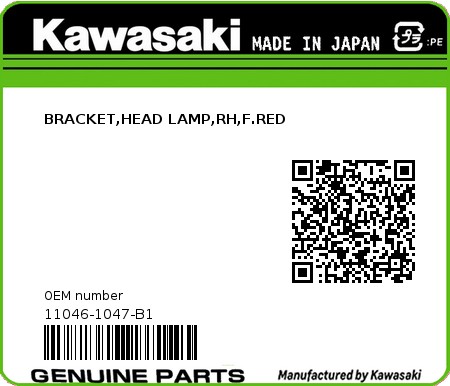 Product image: Kawasaki - 11046-1047-B1 - BRACKET,HEAD LAMP,RH,F.RED  0