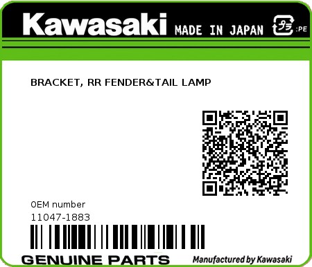 Product image: Kawasaki - 11047-1883 - BRACKET, RR FENDER&TAIL LAMP  0