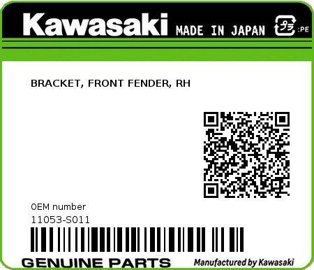 Product image: Kawasaki - 11053-S011 - BRACKET, FRONT FENDER, RH  0