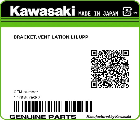 Product image: Kawasaki - 11055-0687 - BRACKET,VENTILATION,LH,UPP  0